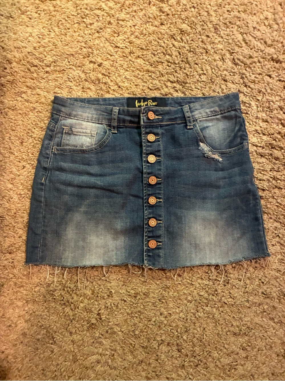 Indigo Rein Women's Distressed Button-Front Denim Mini Skirt - Blue